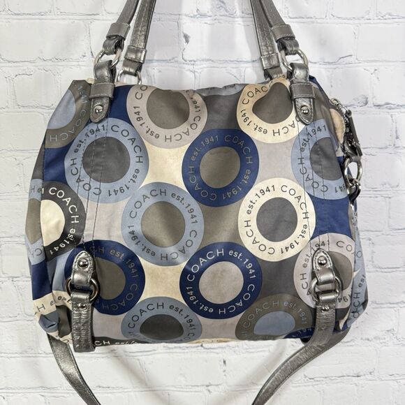 Coach Alexandra Blue Sateen Snaphead Print Large Shoulder Crossbody Logo Bag - Picture 2 of 16